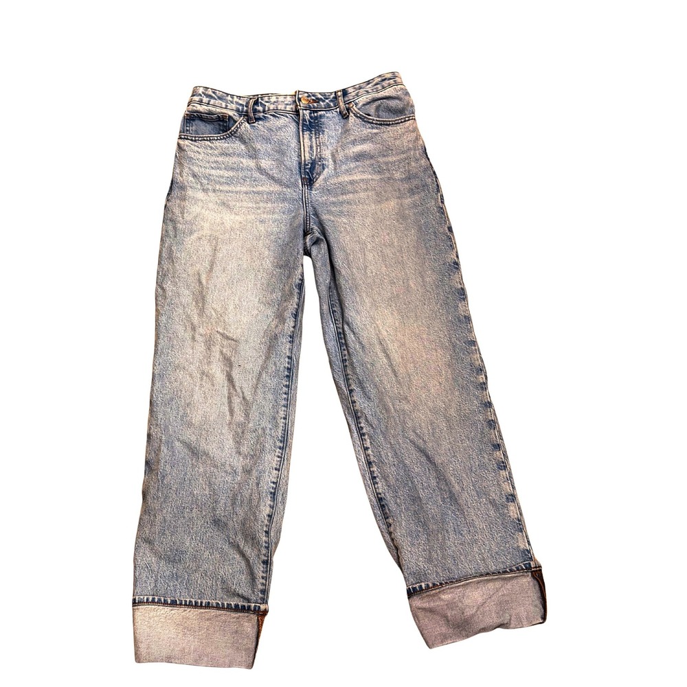 Express Relaxed Straight High Rise Stretch Light Wash Cuffed Jeans Womens 10R